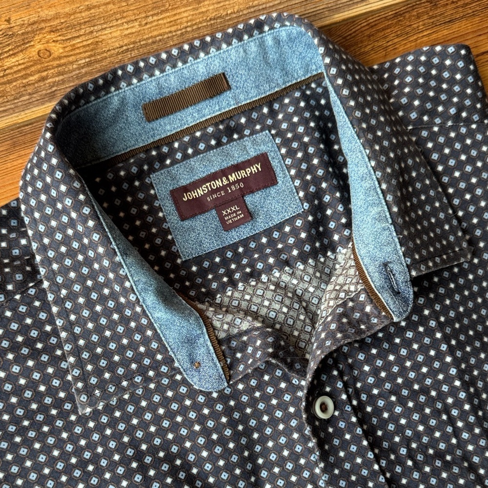 Johnston & Murphy Button Down Shirt XXXL Geometric Print Contrast Trim